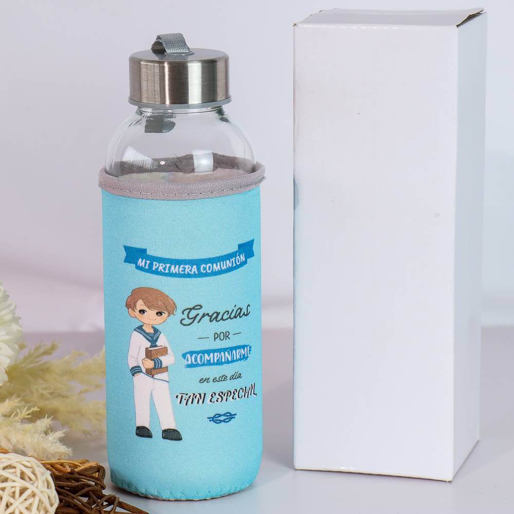 Botella de comunión de niño Botella con funda Detalles invitados comunión - Detalles De Comunión Para Niños
