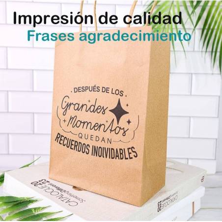 Bolsas con frases Bolsas kraft con frases Detalles invitados de boda - Inicio