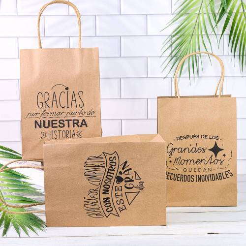 Bolsas con frases Bolsas kraft con frases Detalles invitados de boda - Inicio