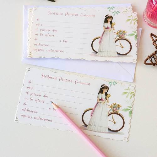 Pack 10 Invitaciones de comunión niña Invitaciones de Mi Primera Comunión con sobre - Invitaciones De Comunión