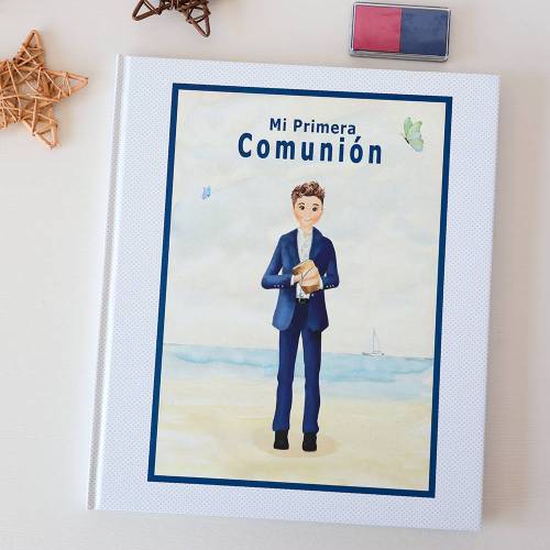 Libro de comunión niño huellas Libro primera comunión playa - Libros Comunión Firmas y Huellas