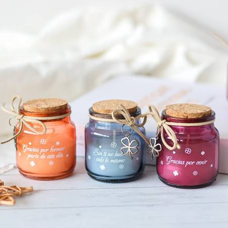 Velas con frase decorativas, Velas cristal de color, Detalles para invitados de comunión - Inicio