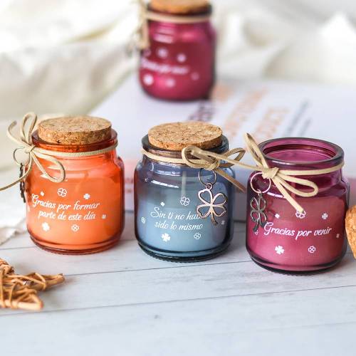 Velas con frase decorativas, Velas cristal de color, Detalles para invitados de comunión - Inicio