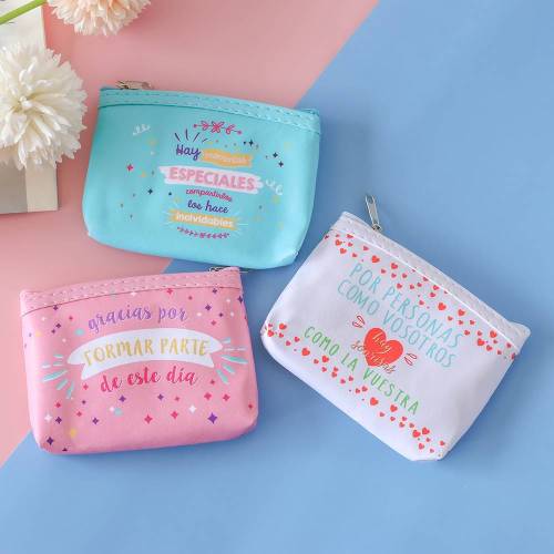 Monederos con frase, Colores pastel, Detalles para invitados de comunión - Detalles De Comunión Para Mujeres