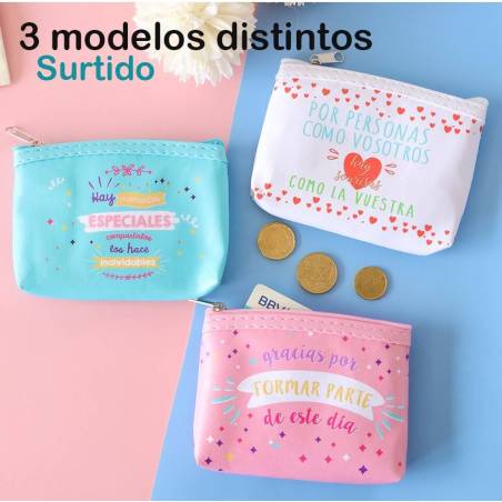 Monederos con frase, Colores pastel, Detalles para invitados de comunión - Detalles De Comunión Para Mujeres