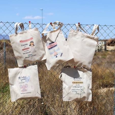 Bolsa de tela personalizada Bautizo "Elefante niña" Detalles de bautizo - Detalles personalizables para Bautizo
