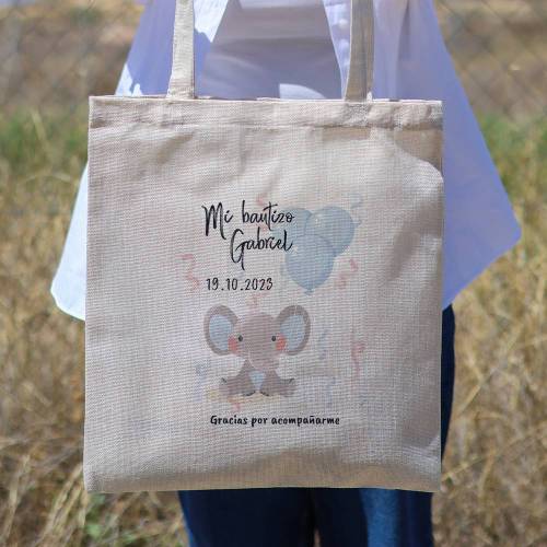 Bolsa de tela personalizada Bautizo "Elefante niño" Detalles de bautizo - Detalles personalizables para Bautizo