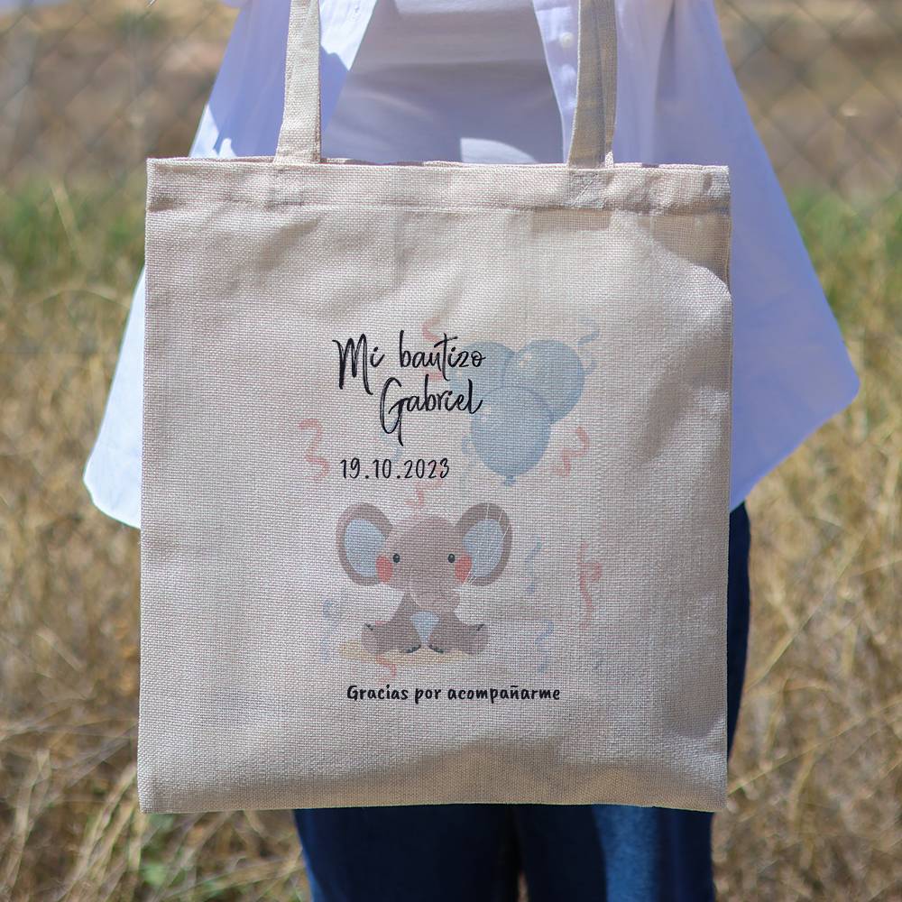 Bolsa de tela personalizada Bautizo "Elefante niño" Detalles de bautizo - Detalles personalizables para Bautizo