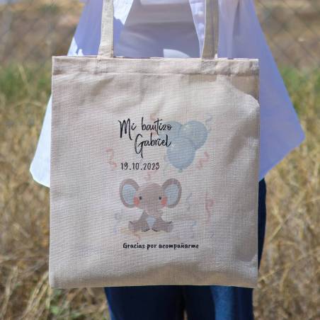 Bolsa de tela personalizada Bautizo "Elefante niño" Detalles de bautizo - Detalles personalizables para Bautizo