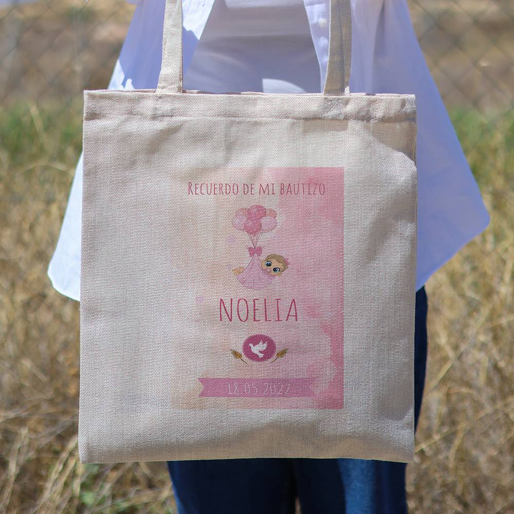 Bolsa de tela personalizada Bautizo "Globos niña" Detalles de bautizo - Detalles personalizables para Bautizo
