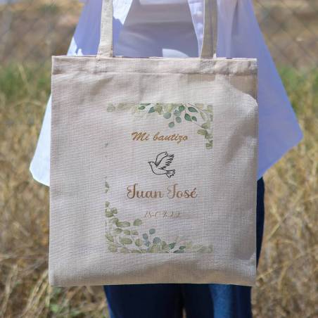 Bolsa de tela personalizada Bautizo "Hojas" Detalles de bautizo - Detalles personalizables para Bautizo