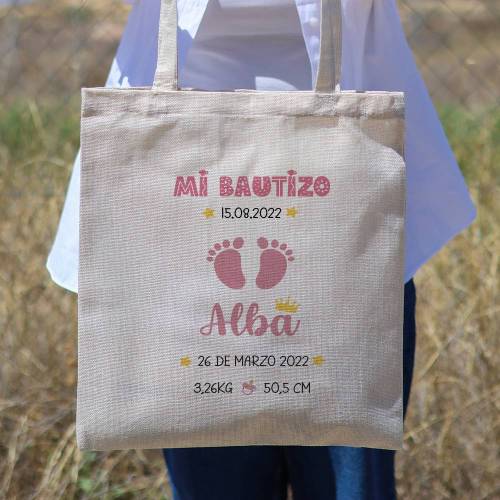 Bolsa de tela personalizada Bautizo "Huellas niña" Detalles de bautizo - Detalles personalizables para Bautizo