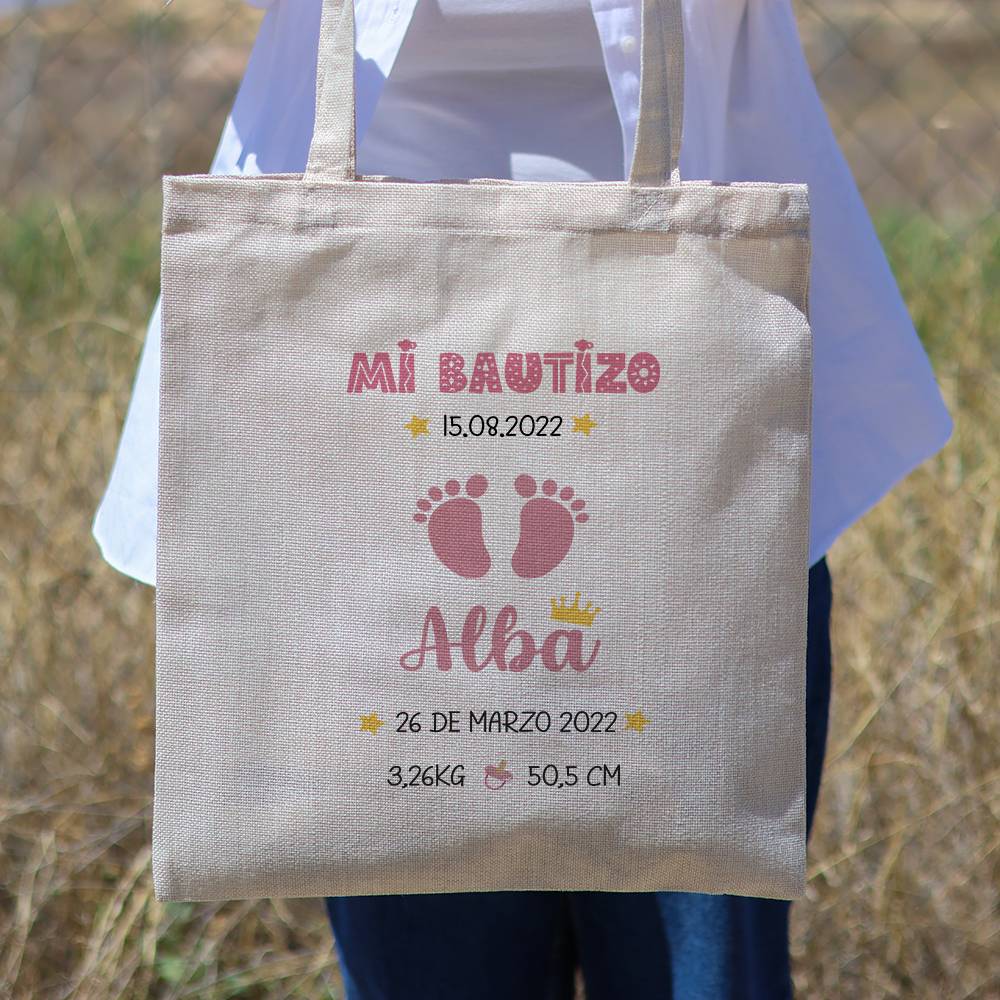 Bolsa de tela personalizada Bautizo "Huellas niña" Detalles de bautizo - Detalles personalizables para Bautizo