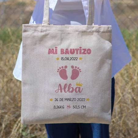 Bolsa de tela personalizada Bautizo "Huellas niña" Detalles de bautizo - Detalles personalizables para Bautizo