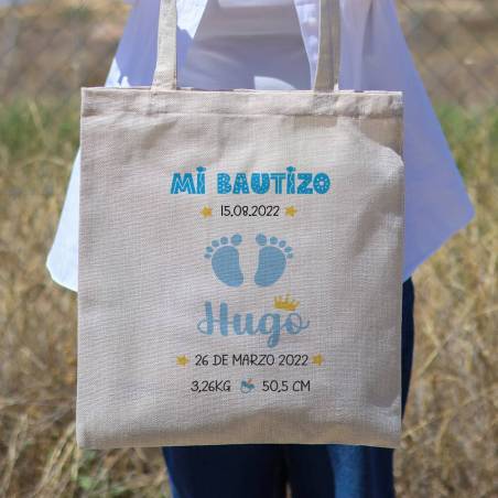 Bolsa de tela personalizada Bautizo "Huellas niño" Detalles de bautizo - Detalles personalizables para Bautizo