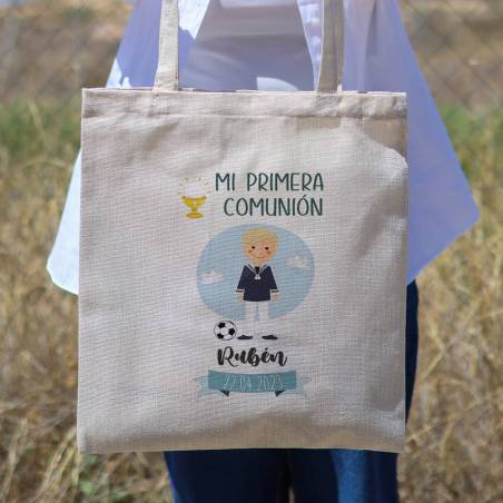 Bolsa de tela personalizada Comunión "Fútbol rubio" Detalles de comunión - Detalles personalizables para Comunión