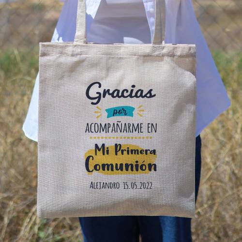 Bolsa de tela personalizada Comunión "Gracias" Detalles de comunión - Detalles personalizables para Comunión