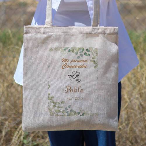 Bolsa de tela personalizada Comunión "Hojas" Detalles de comunión - Detalles personalizables para Comunión