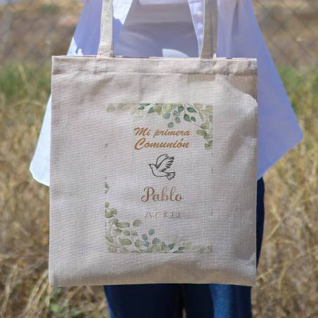 Bolsa de tela personalizada Comunión "Hojas" Detalles de comunión - Detalles personalizables para Comunión