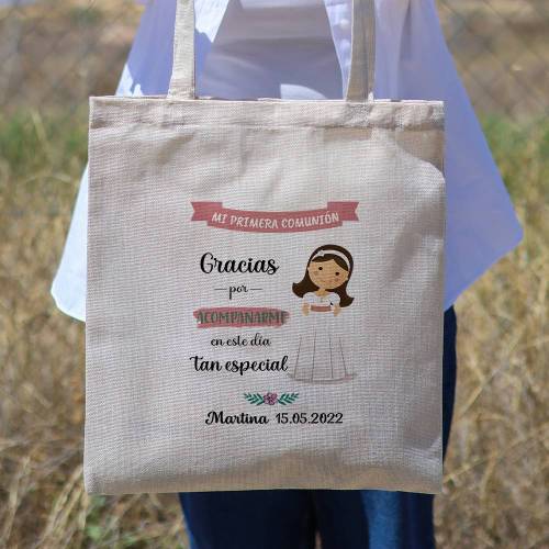 Bolsa de tela personalizada Comunión "Muñeca" Detalles de comunión - Detalles personalizables para Comunión
