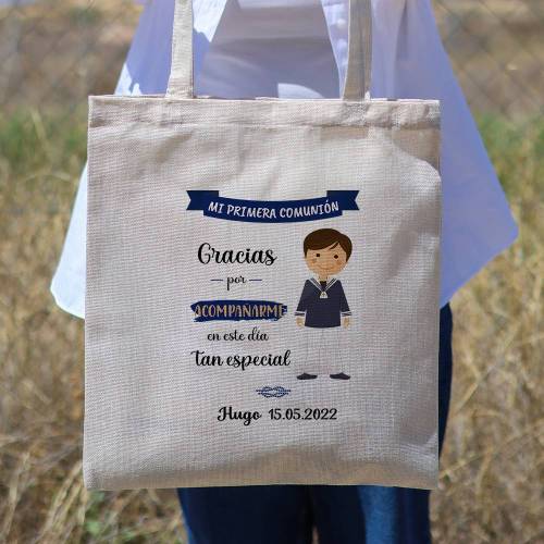 Bolsa de tela personalizada Comunión "Muñeco" Detalles de comunión - Detalles personalizables para Comunión