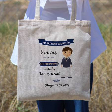 Bolsa de tela personalizada Comunión "Muñeco" Detalles de comunión - Detalles personalizables para Comunión