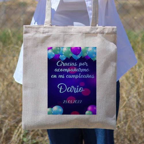Bolsa de tela personalizada Cumpleaños "Gracias globos" Detalles de cumpleaños - Regalos personalizables cumpleaños
