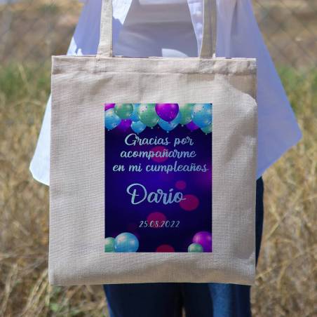 Bolsa de tela personalizada Cumpleaños "Gracias globos" Detalles de cumpleaños - Regalos personalizables cumpleaños