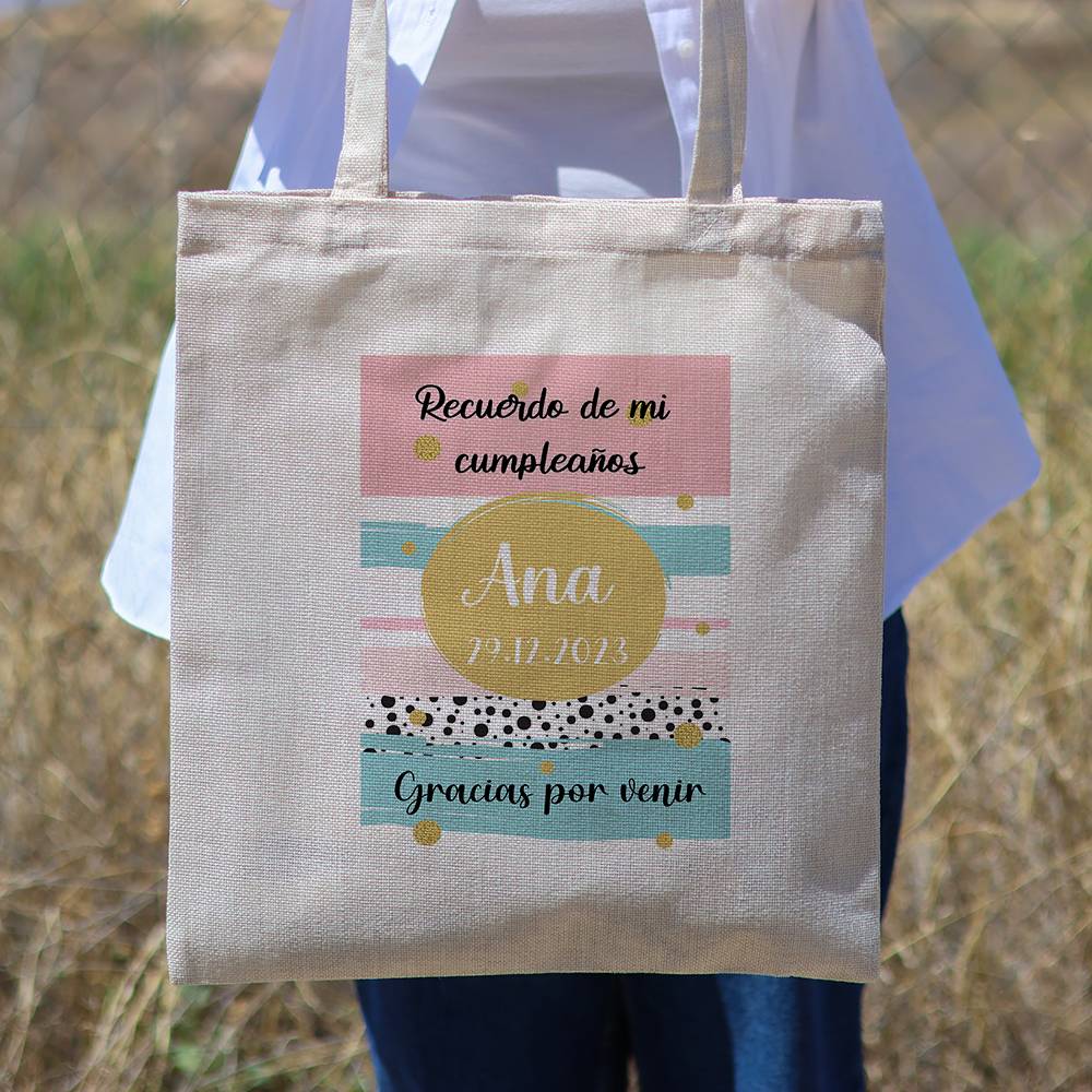 Bolsa de tela personalizada Cumpleaños "Rayas" Detalles de cumpleaños - Regalos personalizables cumpleaños