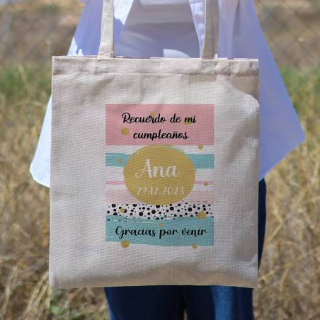 Bolsa de tela personalizada Cumpleaños "Rayas" Detalles de cumpleaños - Regalos personalizables cumpleaños
