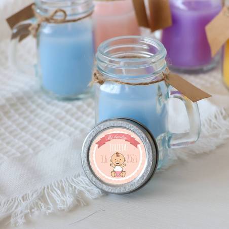 Vela personalizada en jarrita "Modelo bautizo Galleta" Detalles personalizados bautizo - Velas personalizadas bautizo