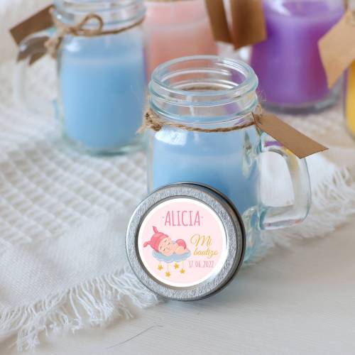 Vela personalizada en jarrita "Modelo bautizo Dreams" Detalles personalizados bautizo - Velas personalizadas bautizo