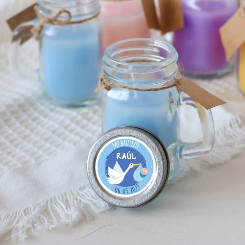 Vela personalizada en jarrita "Modelo bautizo Raúl" Detalles personalizados bautizo - Velas personalizadas bautizo
