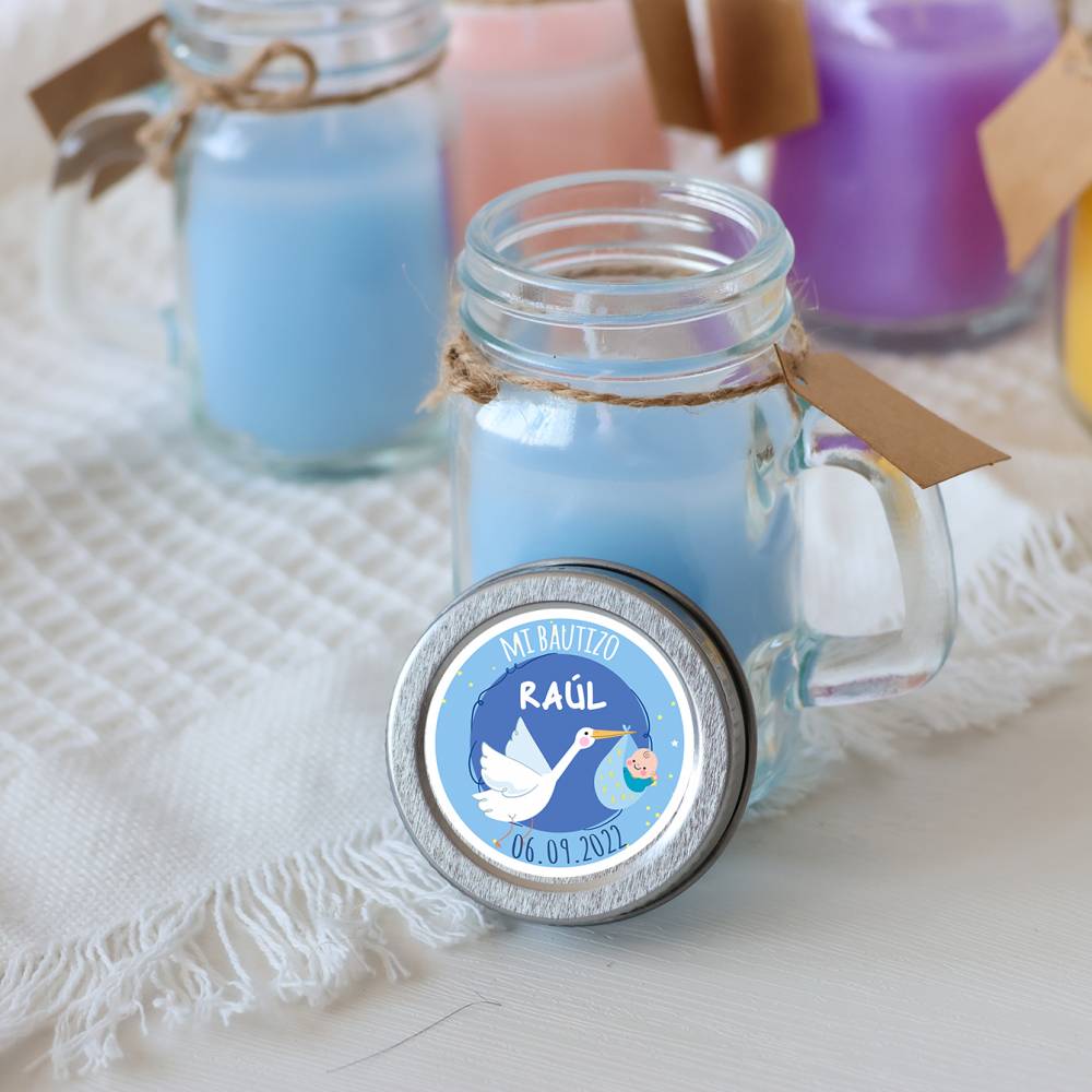 Vela personalizada en jarrita "Modelo bautizo Raúl" Detalles personalizados bautizo - Velas personalizadas bautizo