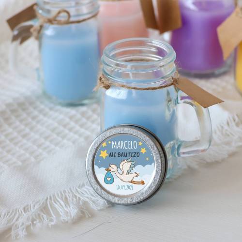 Vela personalizada en jarrita "Modelo bautizo Noche" Detalles personalizados bautizo - Velas personalizadas bautizo