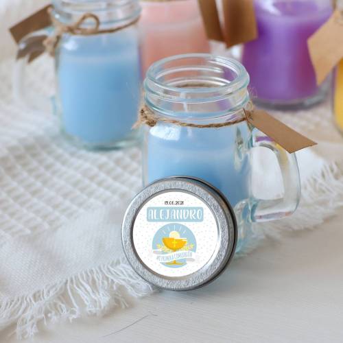 Vela personalizada en jarrita "Modelo comunión Alejandro" Detalles personalizados comunión - Velas personalizadas comunión