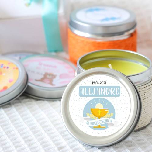 Vela personalizada aromática "Alejandro" detalles comunión - Velas personalizadas comunión