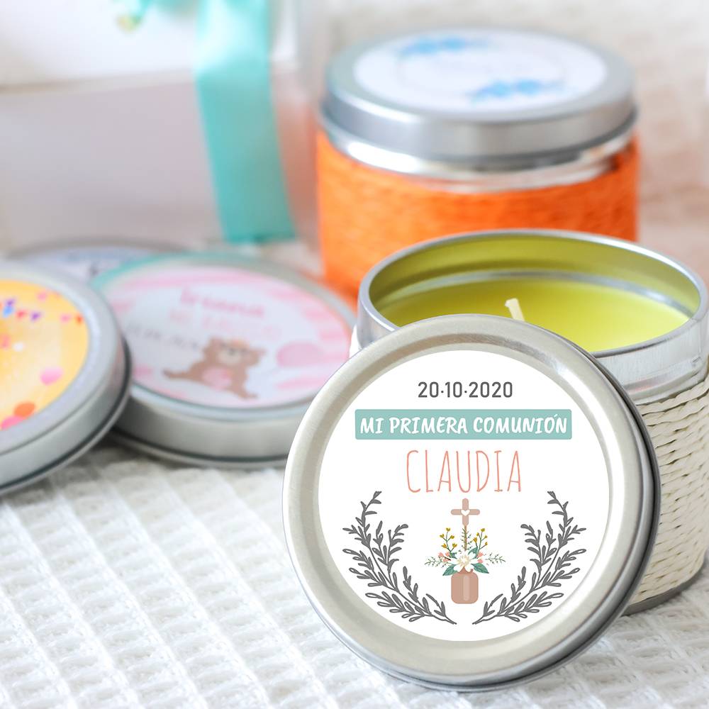 Vela personalizada aromática "Claudia" detalles comunión - Velas personalizadas comunión