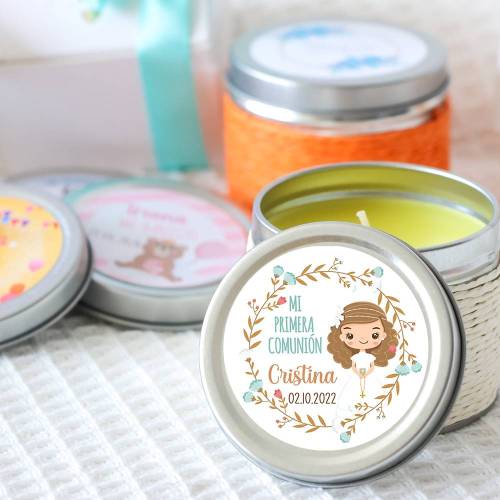 Vela personalizada aromática "Cristina" detalles comunión - Velas personalizadas comunión