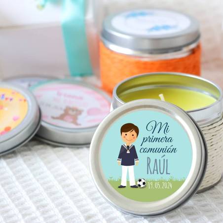 Vela personalizada aromática "Fútbol" detalles comunión - Velas personalizadas comunión