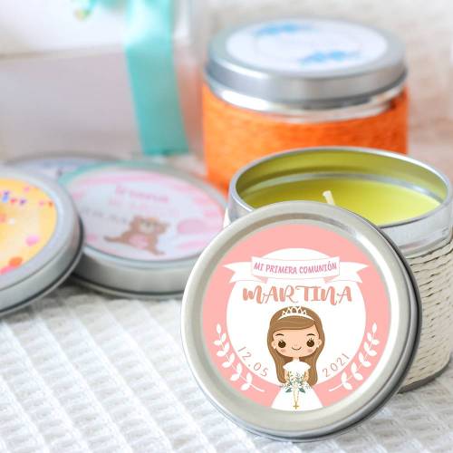 Vela personalizada aromática "Galleta" detalles comunión - Velas personalizadas comunión