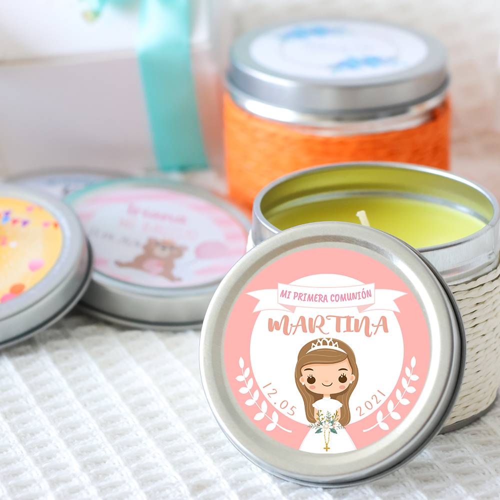 Vela personalizada aromática "Galleta" detalles comunión - Velas personalizadas comunión