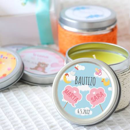Vela personalizada bautizo aromática "Gemelas" detalles bautizo - Velas personalizadas bautizo