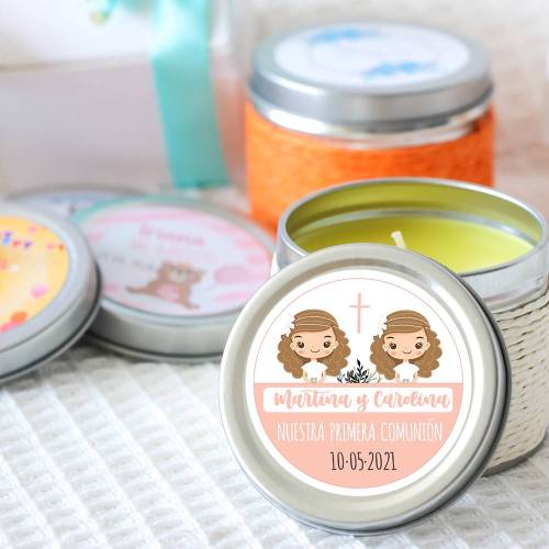 Vela personalizada comunión aromática "Gemelas" detalles comunión - Velas personalizadas comunión