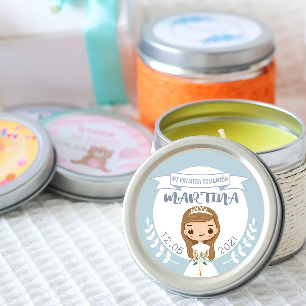 Vela personalizada aromática "Margarita" detalles comunión - Velas personalizadas comunión