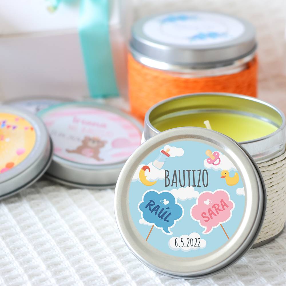Vela personalizada aromática "Mellizos" detalles bautizo - Velas personalizadas bautizo