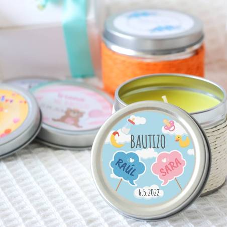 Vela personalizada aromática "Mellizos" detalles bautizo - Velas personalizadas bautizo