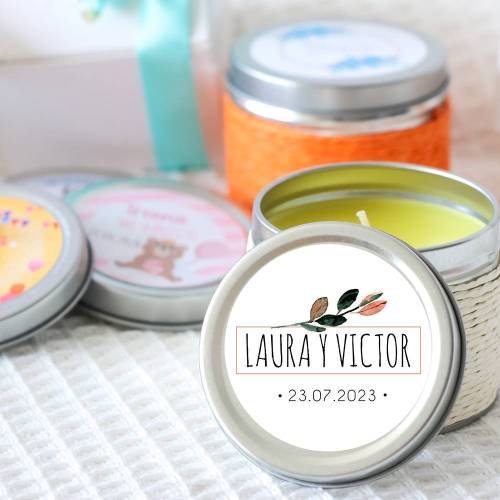 Vela personalizada aromática "Ocaso" detalles boda - Velas personalizadas boda
