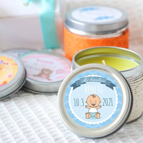 Vela personalizada aromática "Olas" detalles bautizo - Velas personalizadas bautizo