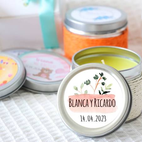 Vela personalizada aromática "Prado" detalles boda - Velas personalizadas boda